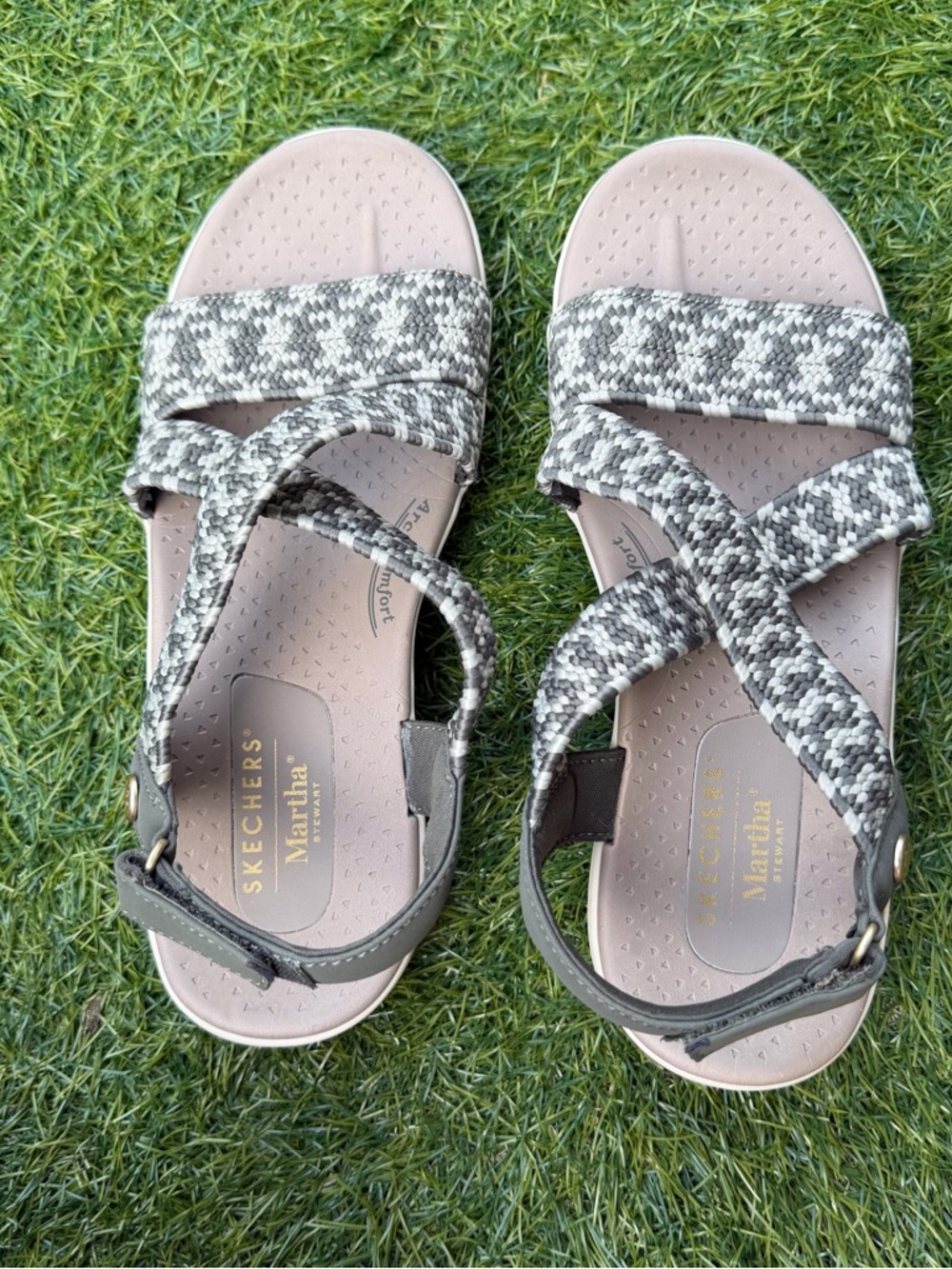 Skechers Braided Slingback Sandals in Beige and Gray